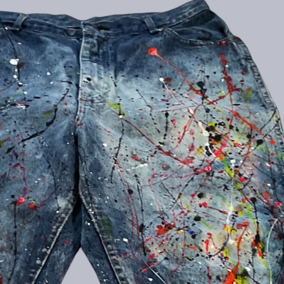 Hand Painted Vintage Jeans - Abstract Splatter Design - Picture 4 of 11